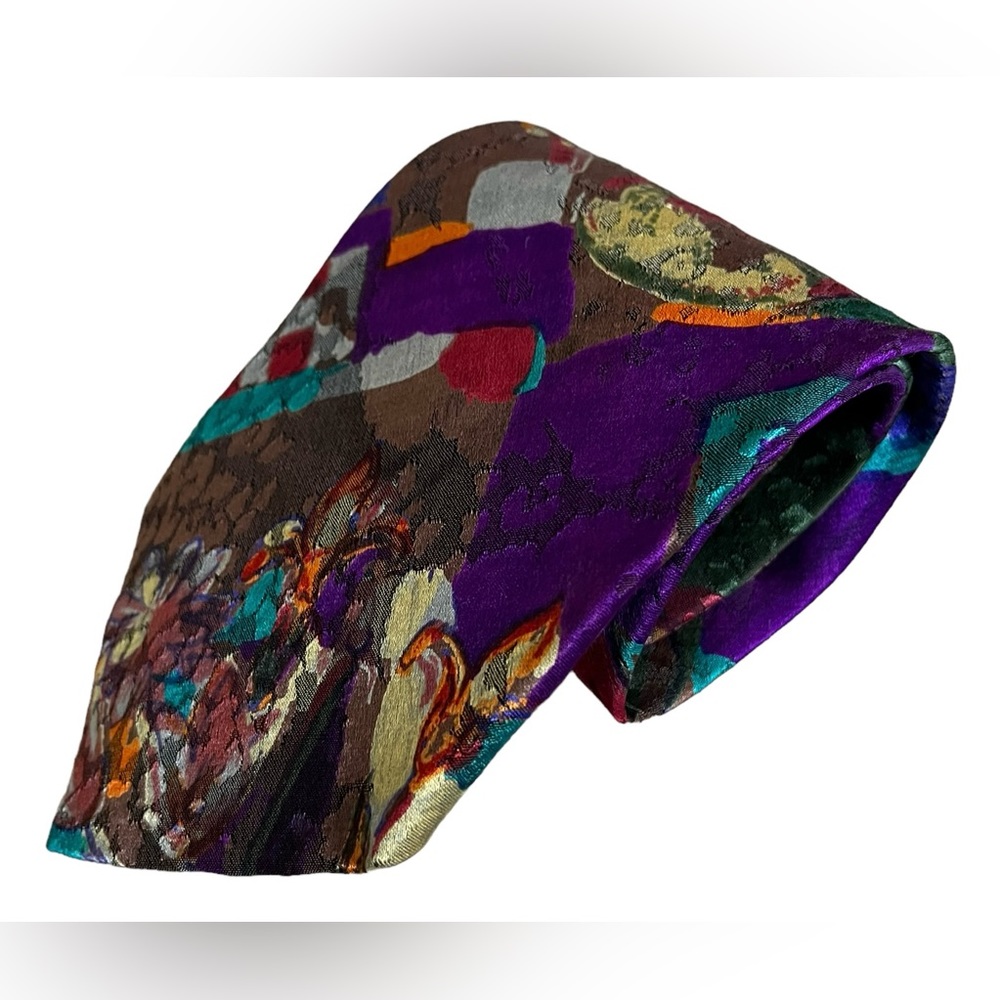 Santostefano Abstract Geometric Purple Multicolor Tie - Designer